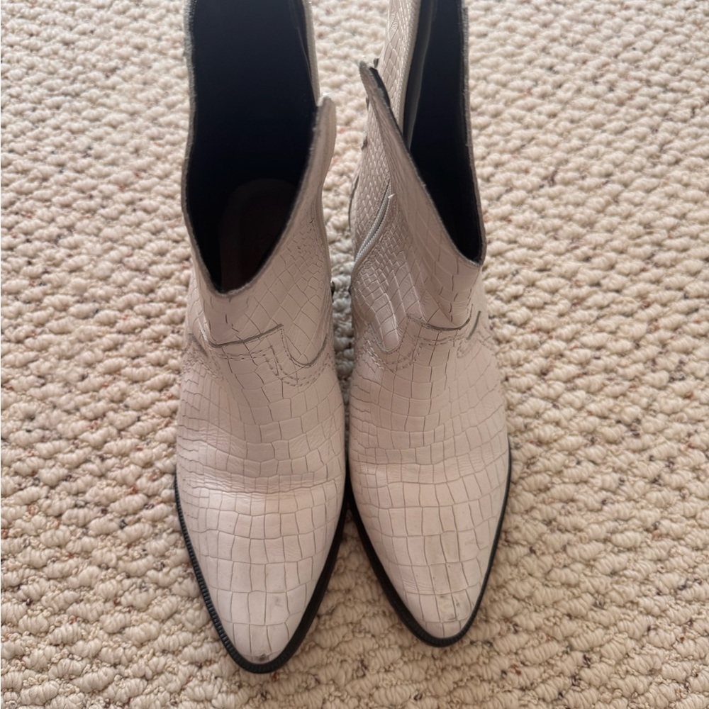 Shultz White Croc-Embossed Western Ankle Boots - Women 0158 - Picture 2 of 3